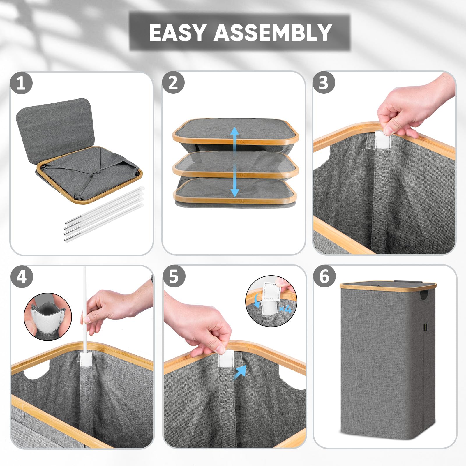 Baleine Laundry Hamper With Lid, Tall Laundry Baskets With Bamboo Pull Handles, Large Laundry Bin With Internal Support (26 Gal/